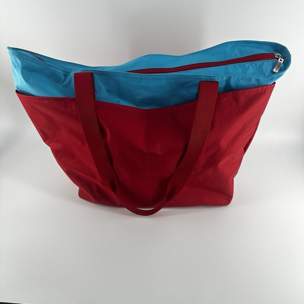 Baggallini Fun Large Red Aqua Tote Beach Via Bag Zip Pockets Water Resistant